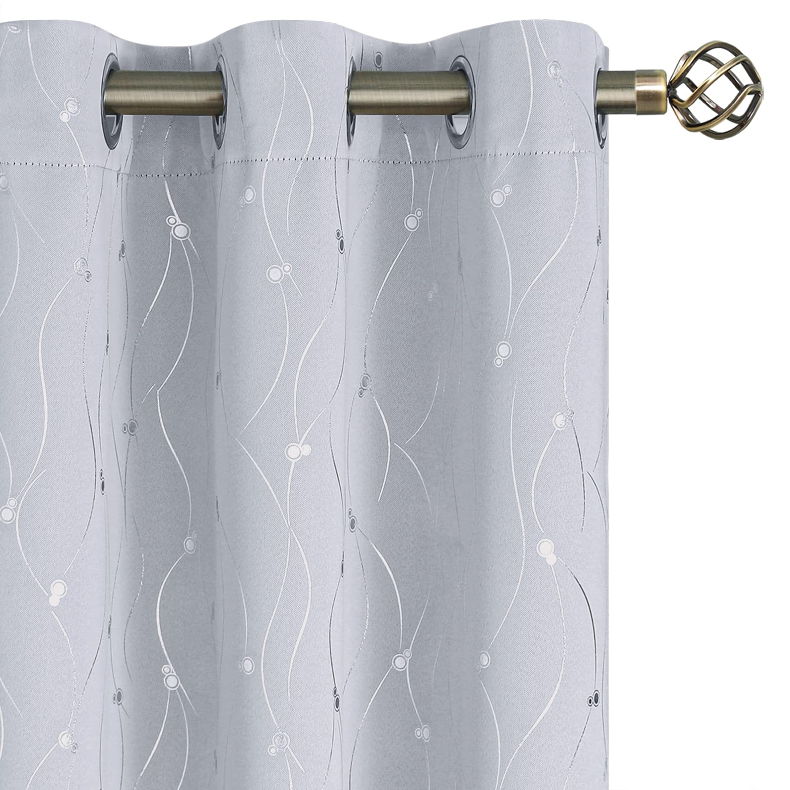 Bgment Room Darkening Curtains 84 Inches Long, Grommet Thermal Insulated Blackout Curtains With Wave Line And Dots Printed For Bedroom, 2 Panels, Each 38 X 84 Inch, Greyish White