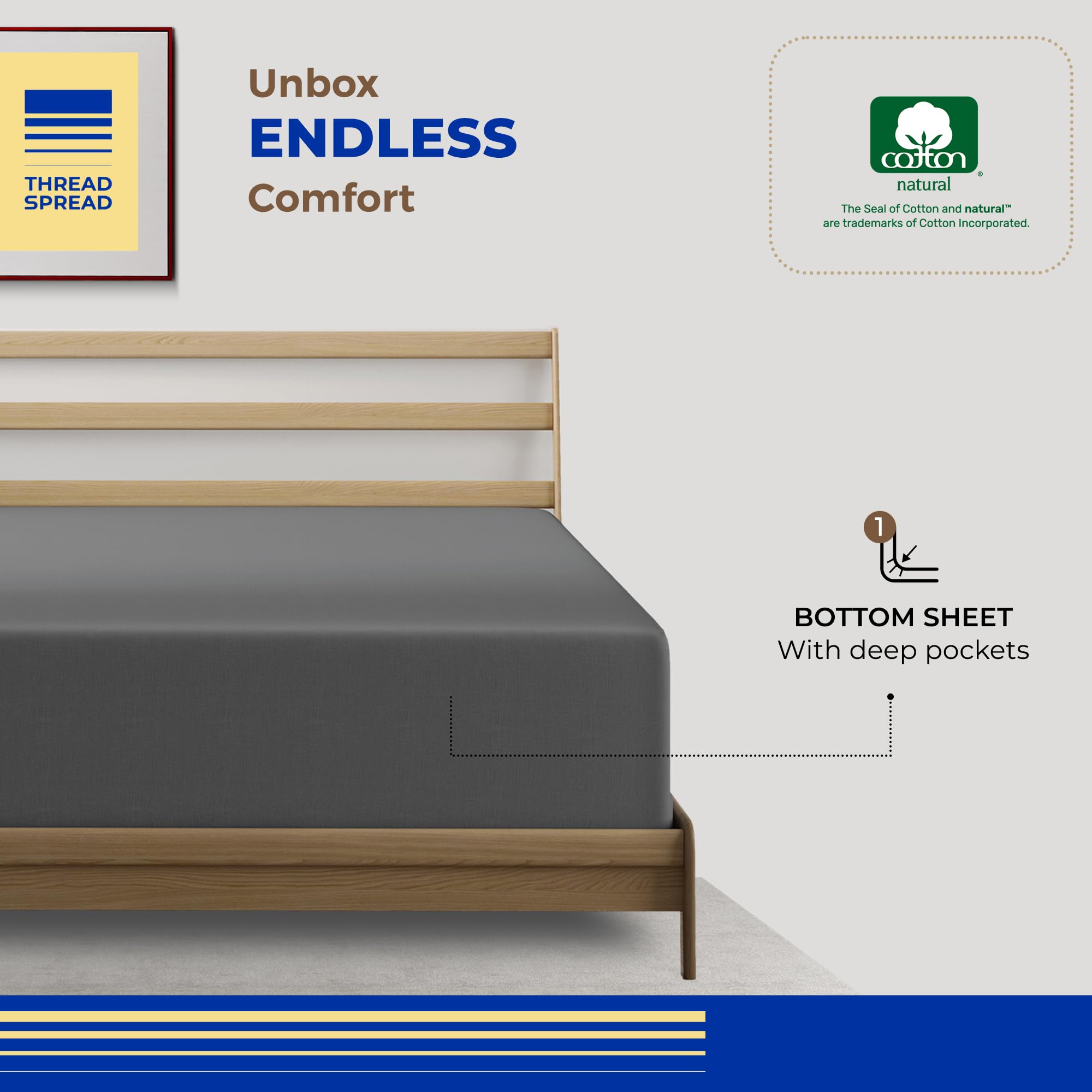 Thread Spread Luxury Egyptian Cotton King Fitted Sheet Only - 1000-Thread-Count 16' Deep Pocket King Fitted Sheet, Soft, Cooling, Sateen Weave, Extra Long Staple King Size Fitted Sheet - Dark Grey