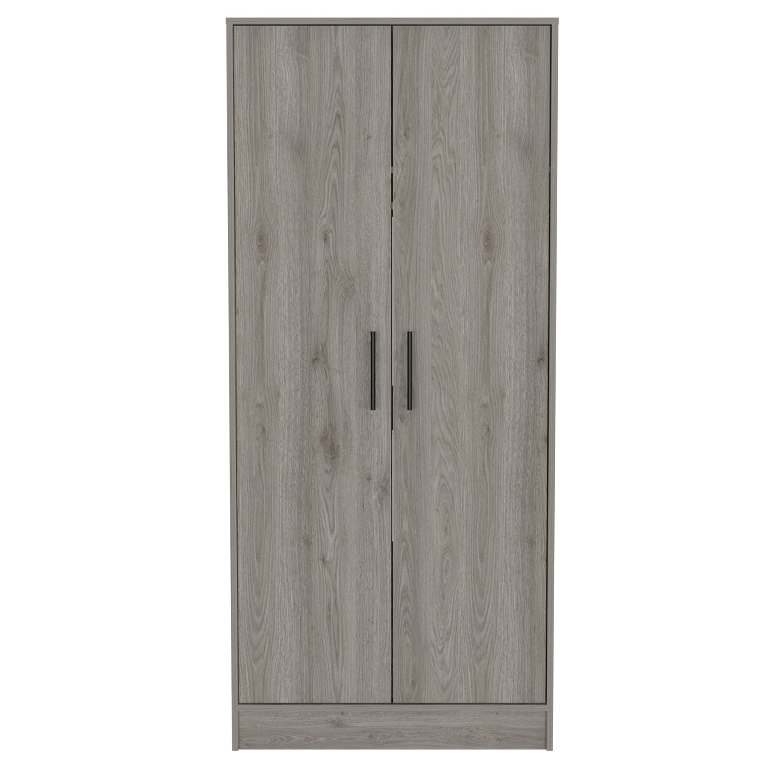 Darwin 180 Armoire with Double Doors, Metal Rod, Top Shelf, and Drawer, Light Gray