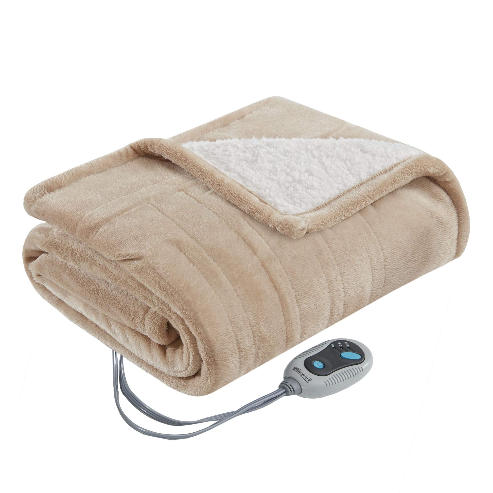 Beautyrest Reversible Sherpa to Fleece Electric Wrap Poncho Blanket Shawl Wearable, Auto Shut Off, Virtually Zero EMF, Multi Hea