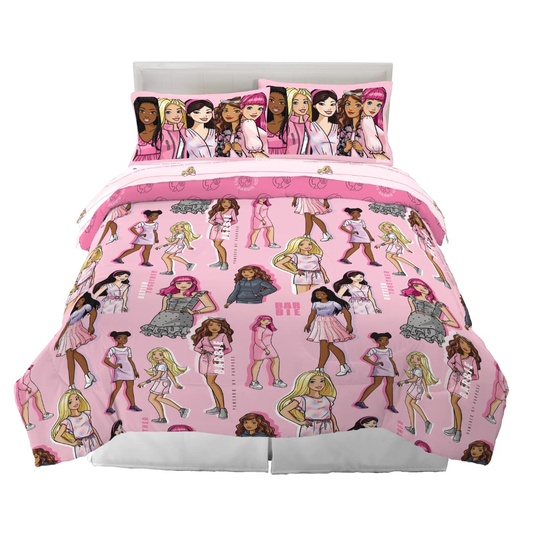 Franco Barbie Barbiecore Bedding Super Soft Comforter And Sheet Set With Sham, 7 Piece Full Size, (Official Licensed Product)