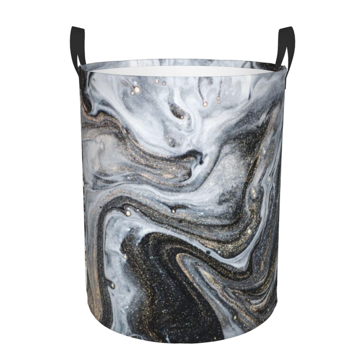FOISIIAEA Laundry Basket Grey Gold Sparkling Marble Fluid Oxford Cloth Collapsible Laundry Hamper Storage Basket with Handle for