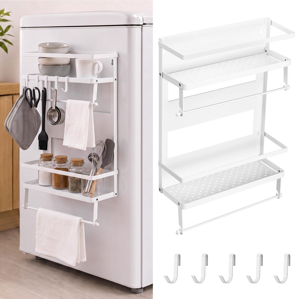 Vercraft Mini Fridge Shelf Organizer for Dorm Paper Towel Holder, White