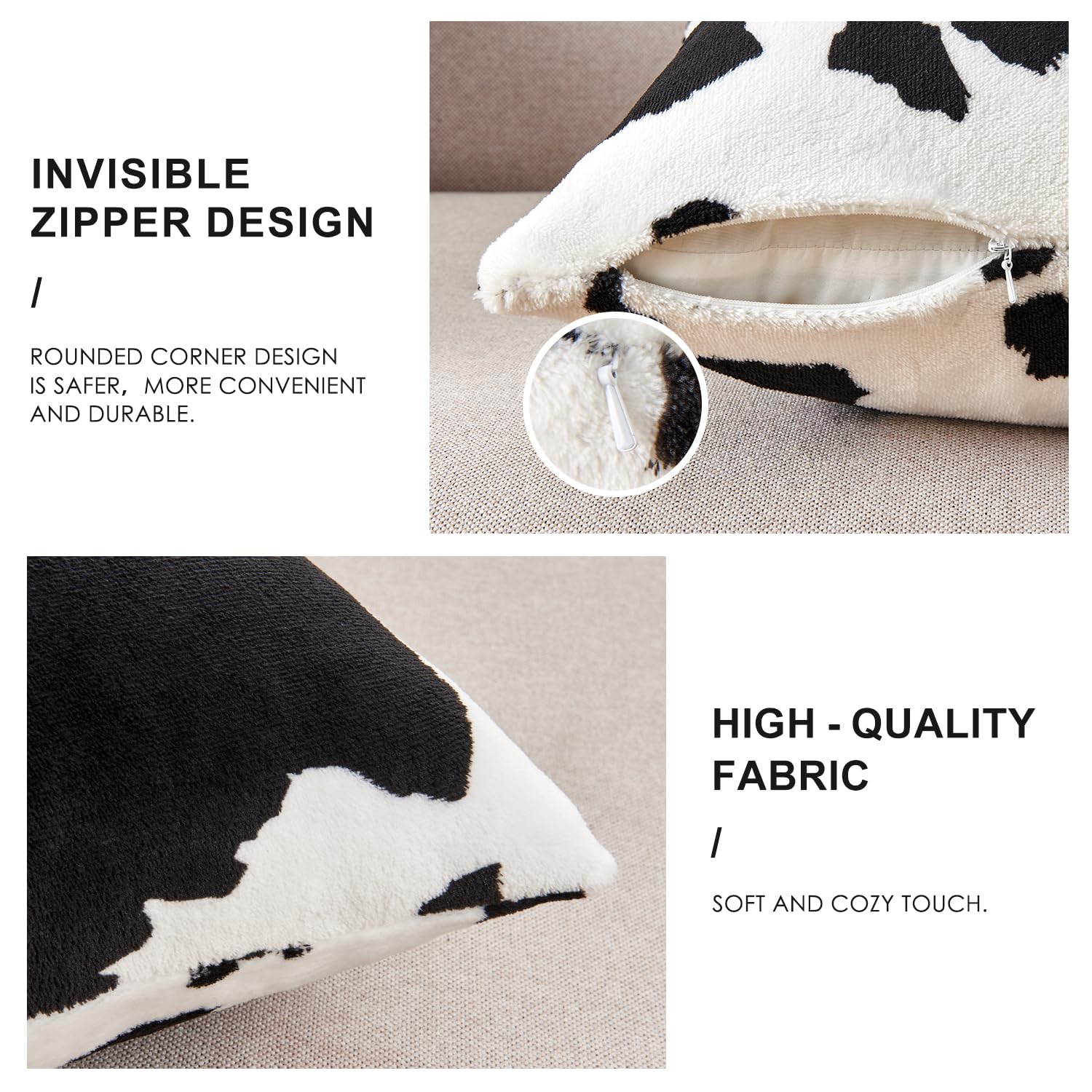 Sochow Decorative Throw Pillow Covers 20X20 Inches Set Of 2, Soft Cow Print Flannel Fleece Pillowcase Square Cushion Covers For