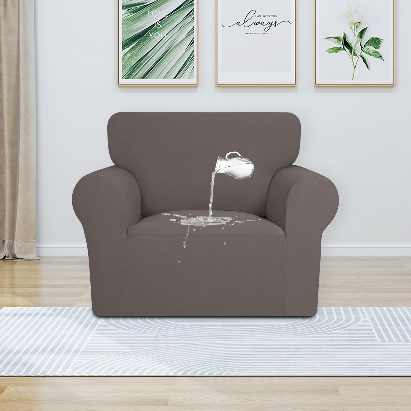 Purefit 100% Dual Waterproof Couch Cover Slipcovers For Couches And Sofas - Stretch Non Slip Fleece Sofa Covers Washable, Leakproof Furniture Protector For Kids, Pets, Dog (Chair, Taupe)