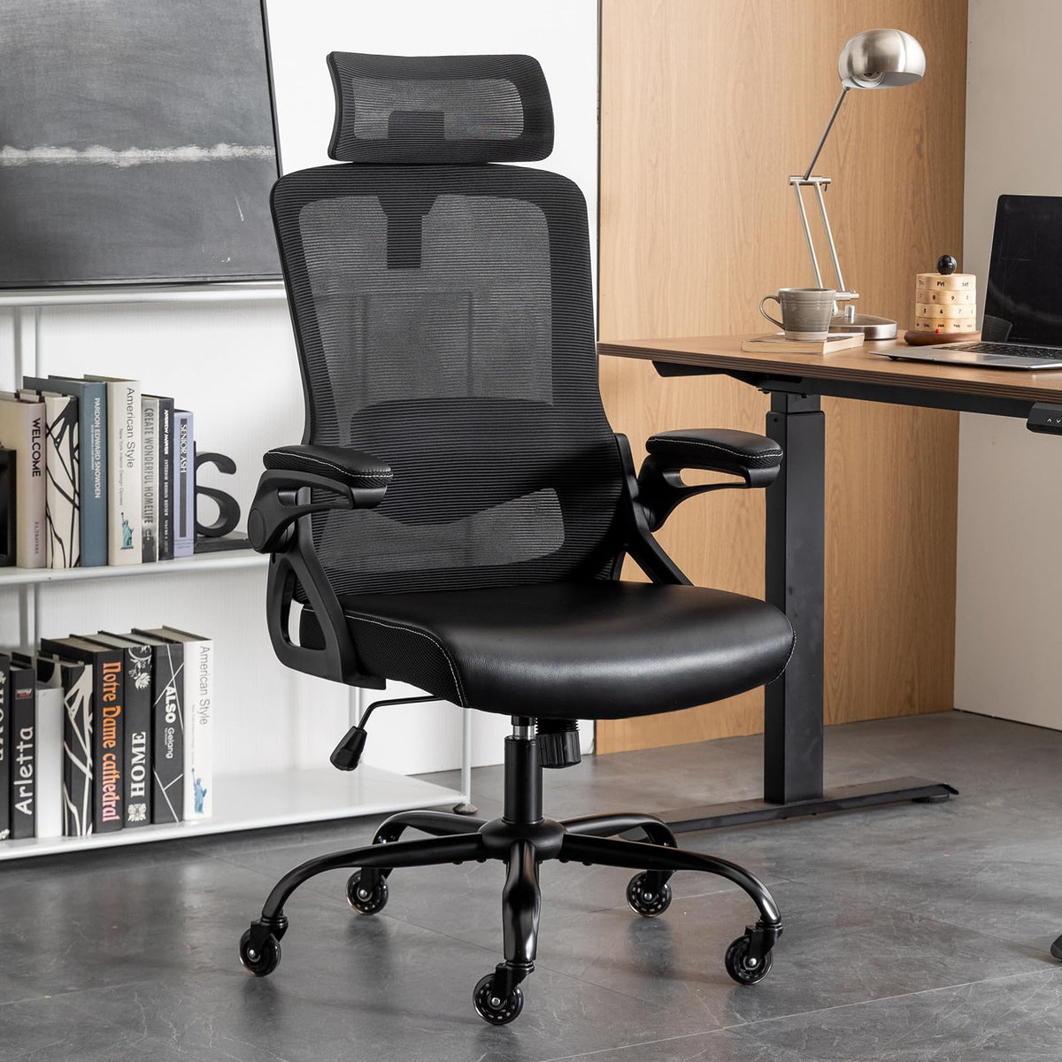 Seevoo Ergonomic Office Chair, Desk Chair With Adjustable Lumbar Support, High Back Mesh Chair With Blade Wheels, Executive Chai
