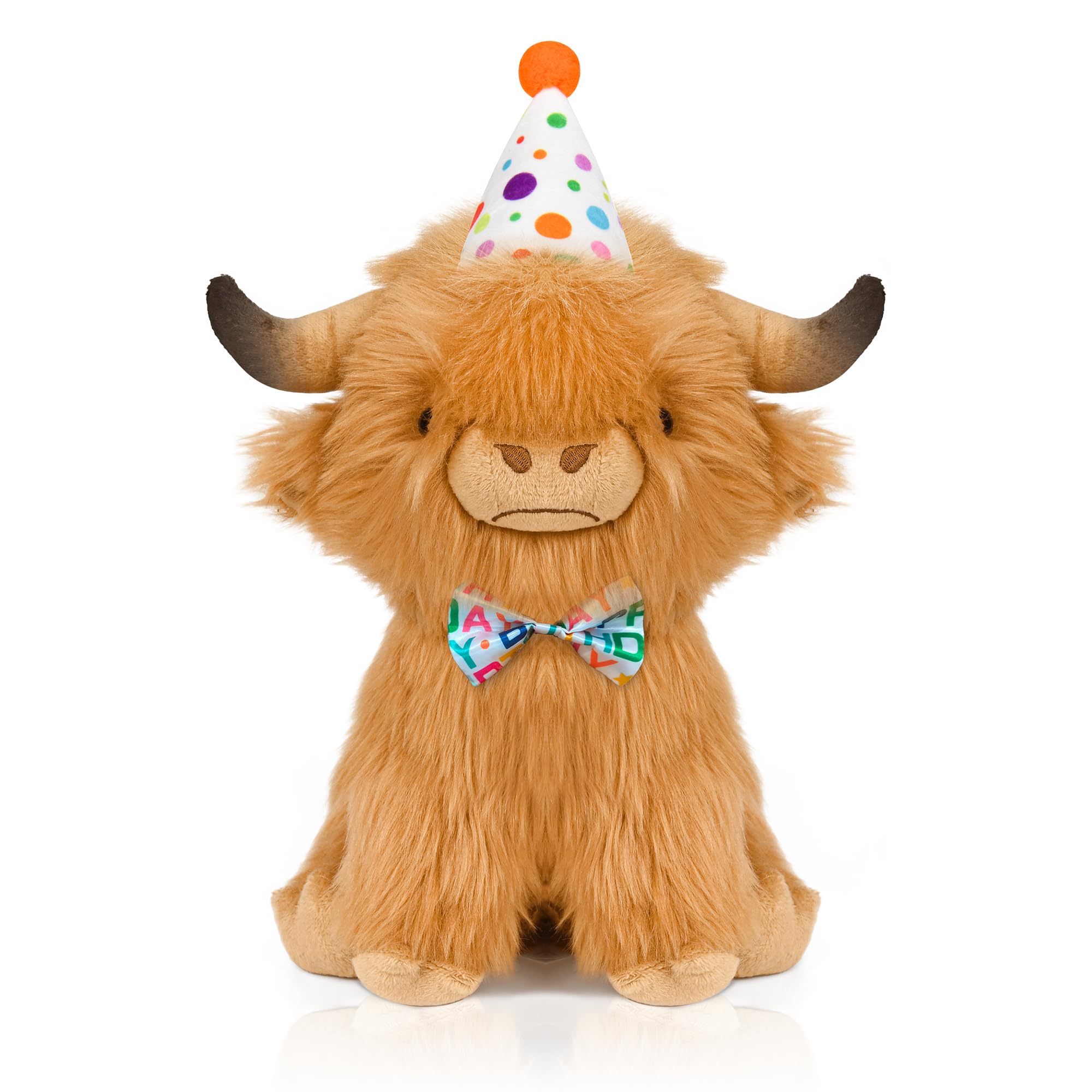 Yzxzm Happy Birthday Highland Cow Plush, Birthday Stuffed Animal, Soft Plushie Cute Cow Plush Pillow Gifts For Boys & Girls (9.8
