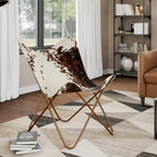 vidaXL Butterfly Chair, Lightweight Armchair with Powder-Coated Steel Frame, Comfortable Genuine Goat Leather, Versatile Utility 17.91" x 25.79" x 4.13", Brown & White