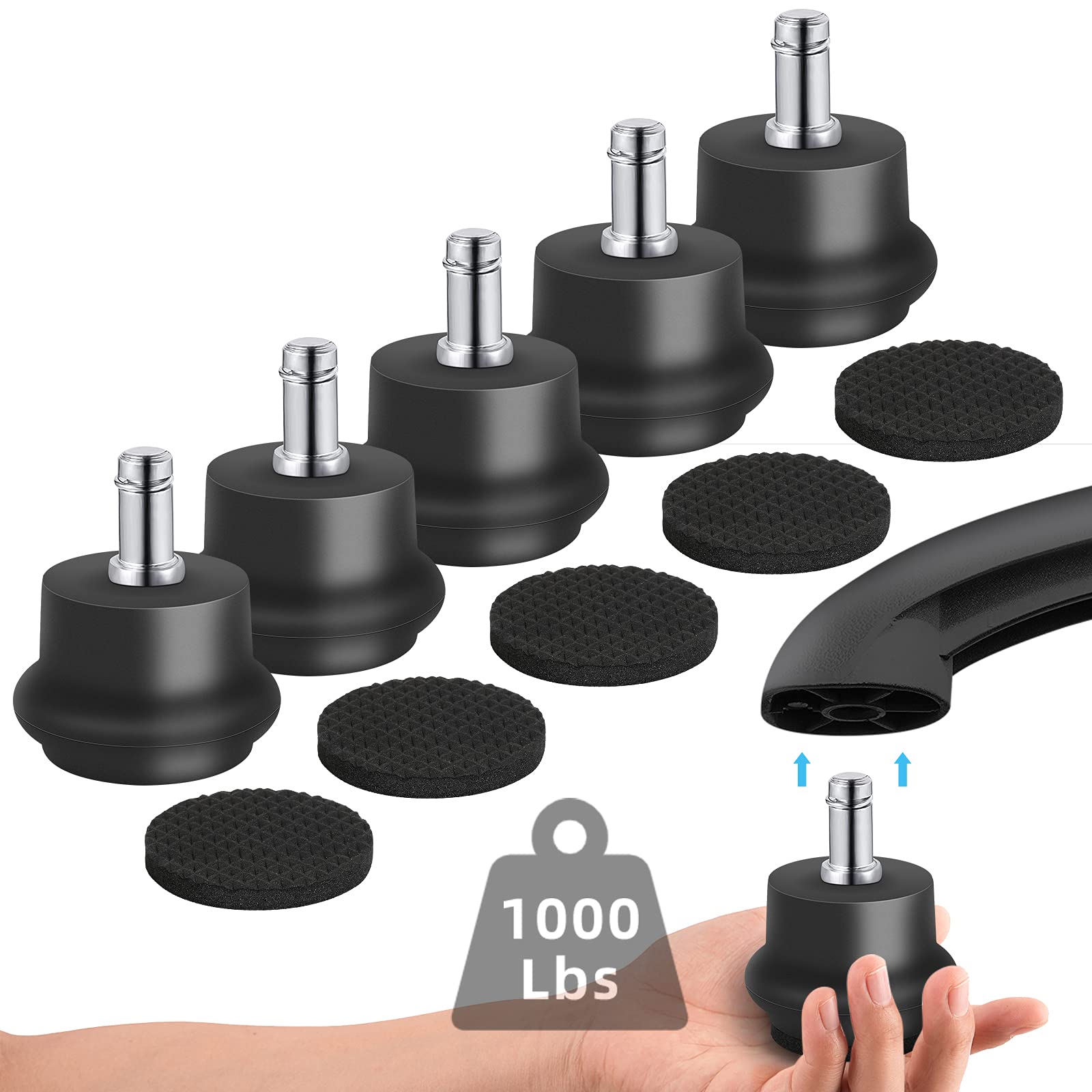 Bell Glides Replacement Office Chair Or Stool Swivel Caster Wheels To Fixed Stationary Castors, Office Chair Wheels For Carpet - With Separate Self Adhesive Felt Pads/Chair Feet Wheel Stopper