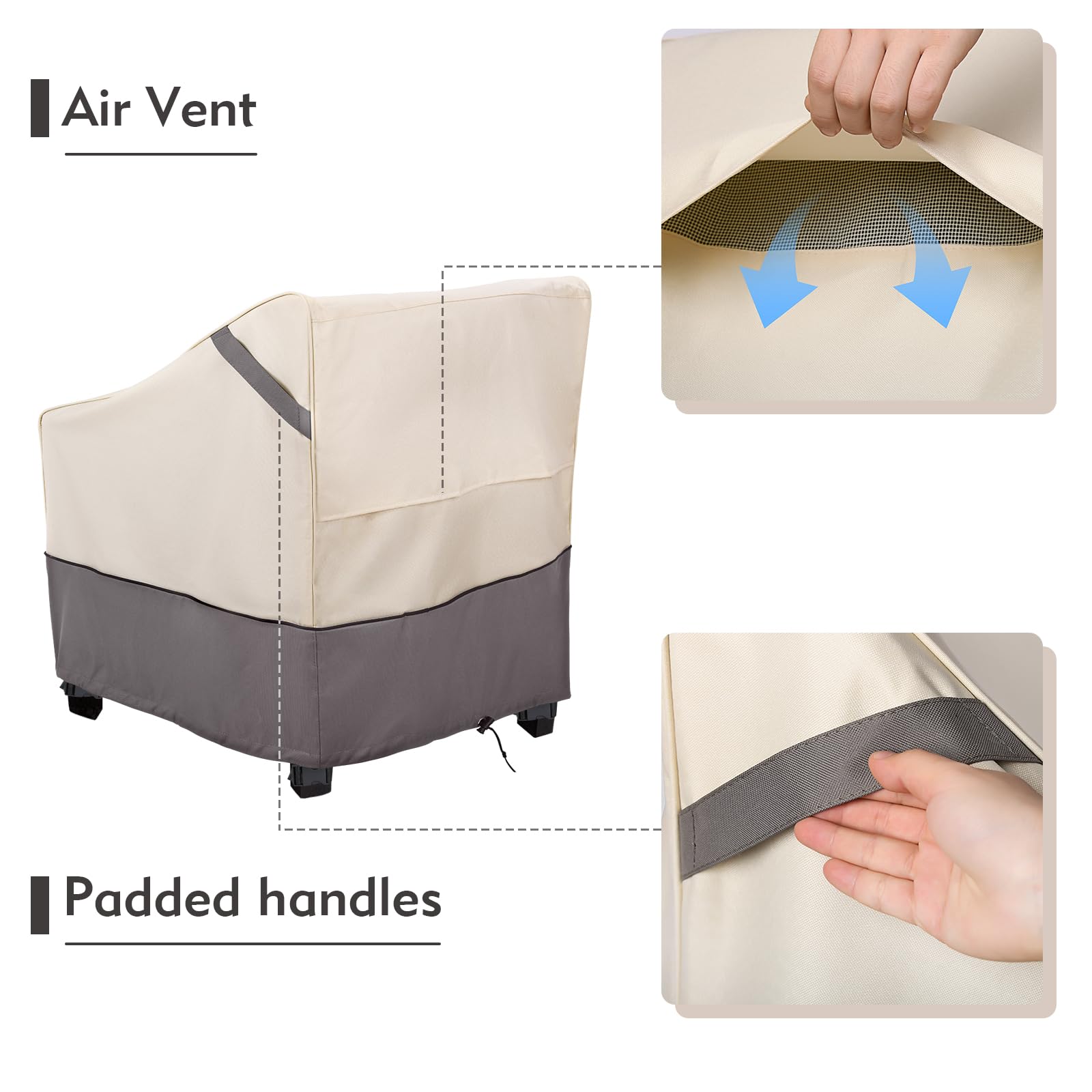 Bestalent Patio Furniture Covers Waterproof, Outdoor Chair Covers 2 Pack Clearance, Lawn Deep Seat Cover, Fits Up To 29W × 30D × 36H Inches (Beige/Grey)