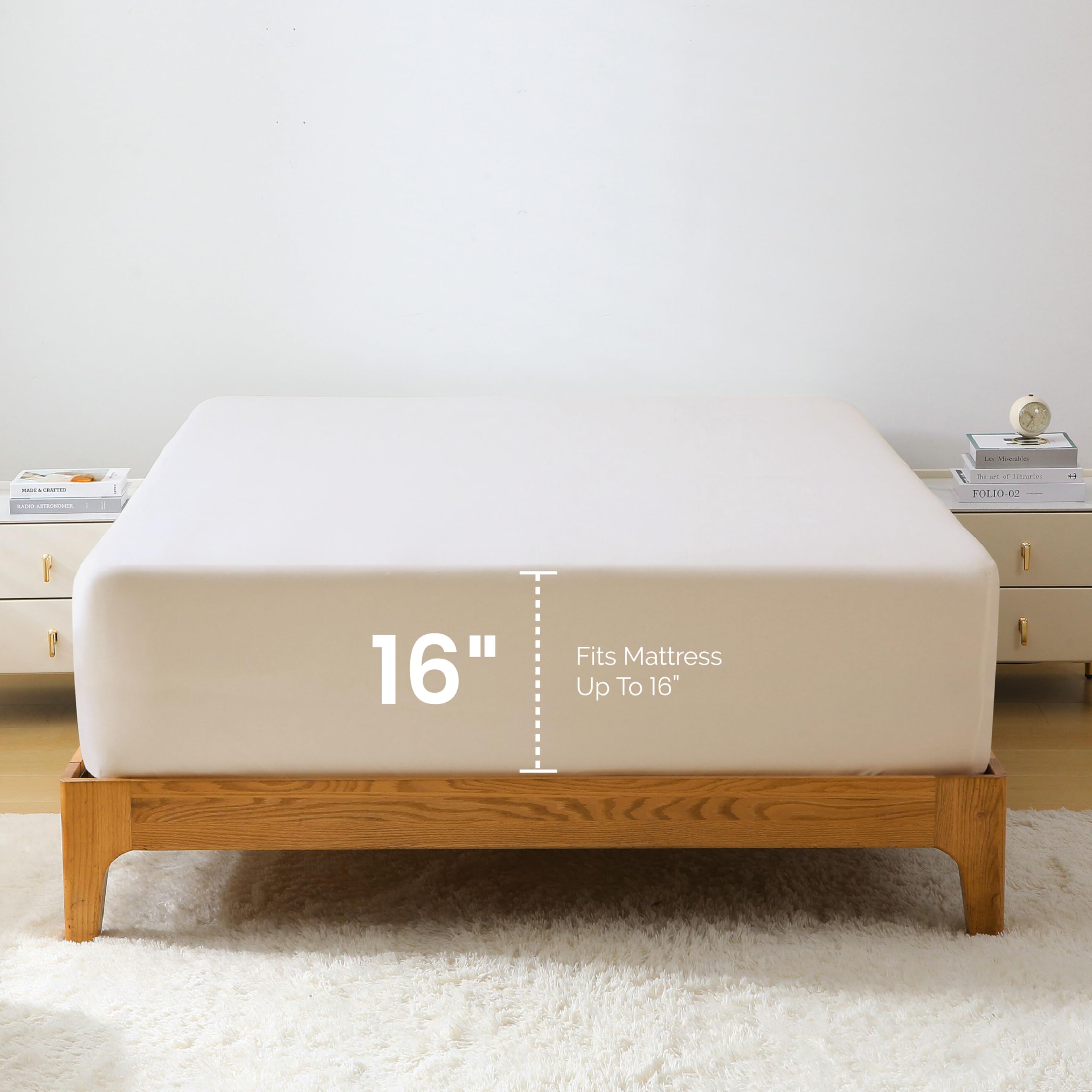 Gokotta Queen Fitted Sheet Only - 16 Inch Pocket, 100% Rayon Made From Bamboo Rayon, Super Soft And Cooling Bottom Sheet With El