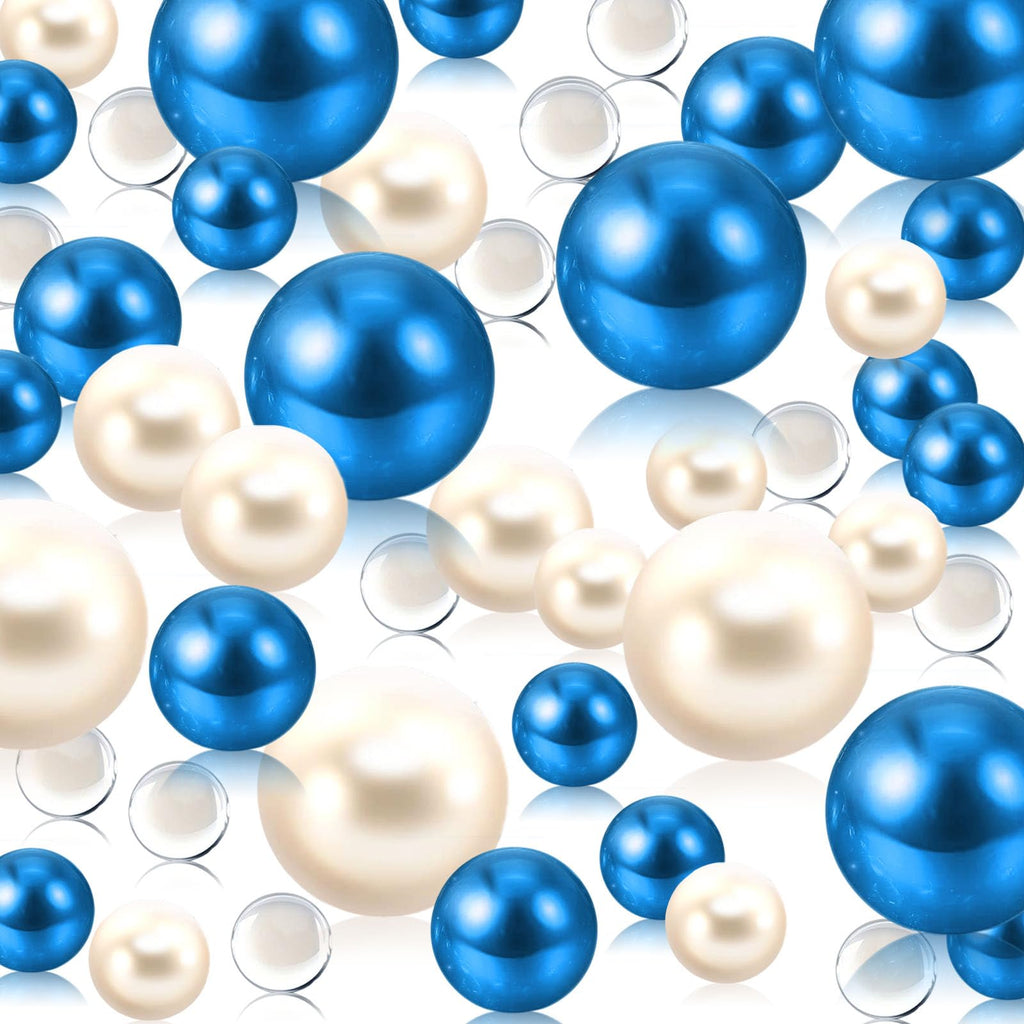 Blue White Floating Pearls | 150PCS Blue White Pearls Bead for Centerpieces Vases, Blue White No Hole Beads | 8/14/20 mm Floatin