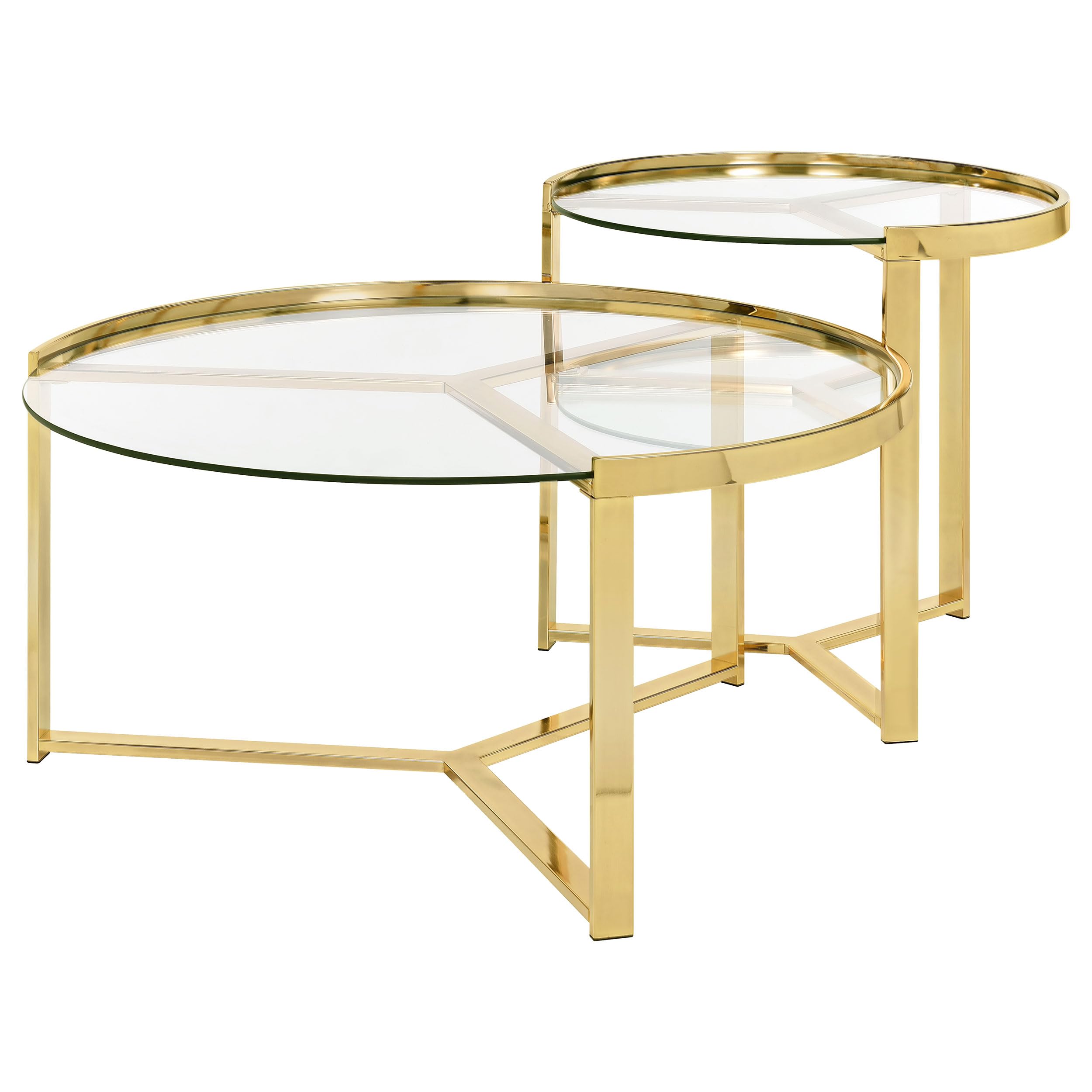 Coaster Home Furnishings Delia 2-Piece Round Glass Top Nesting Coffee Table Gold