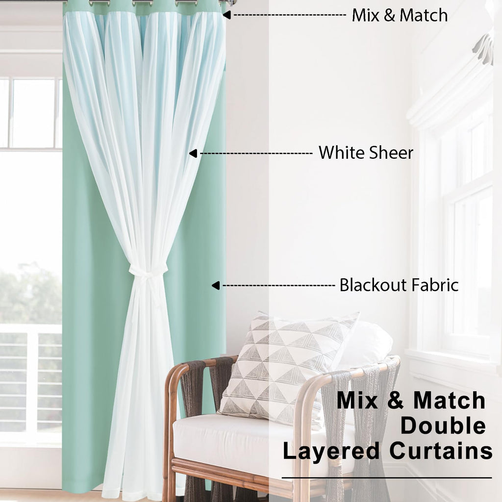 Hiasan Blackout Curtains With White Sheer, Mix & Match Double-Layer Thermal Insulated Sun Blocking Grommet Window Curtains For B