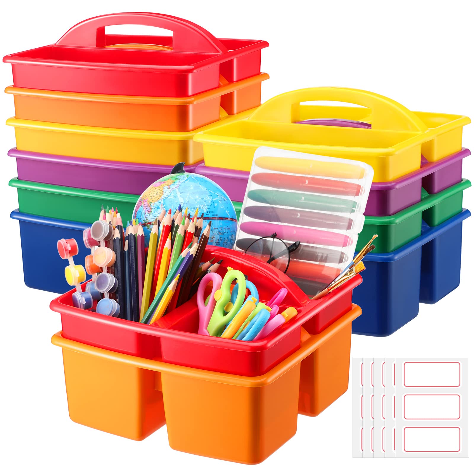 Tanlade 12 Pcs Classroom Storage Caddies Stackable Utility Caddies With 3 Compartment Portable Plastic Caddy With Handle Classro