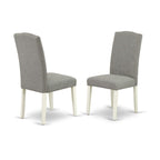 East West Furniture V-Style 9 Piece Dining Room Set Includes A Rectangle Kitchen Table With V-Legs And 8 Dark Shitake Linen Fabric Upholstered Chairs, 40X72 Inch, V027En206-9