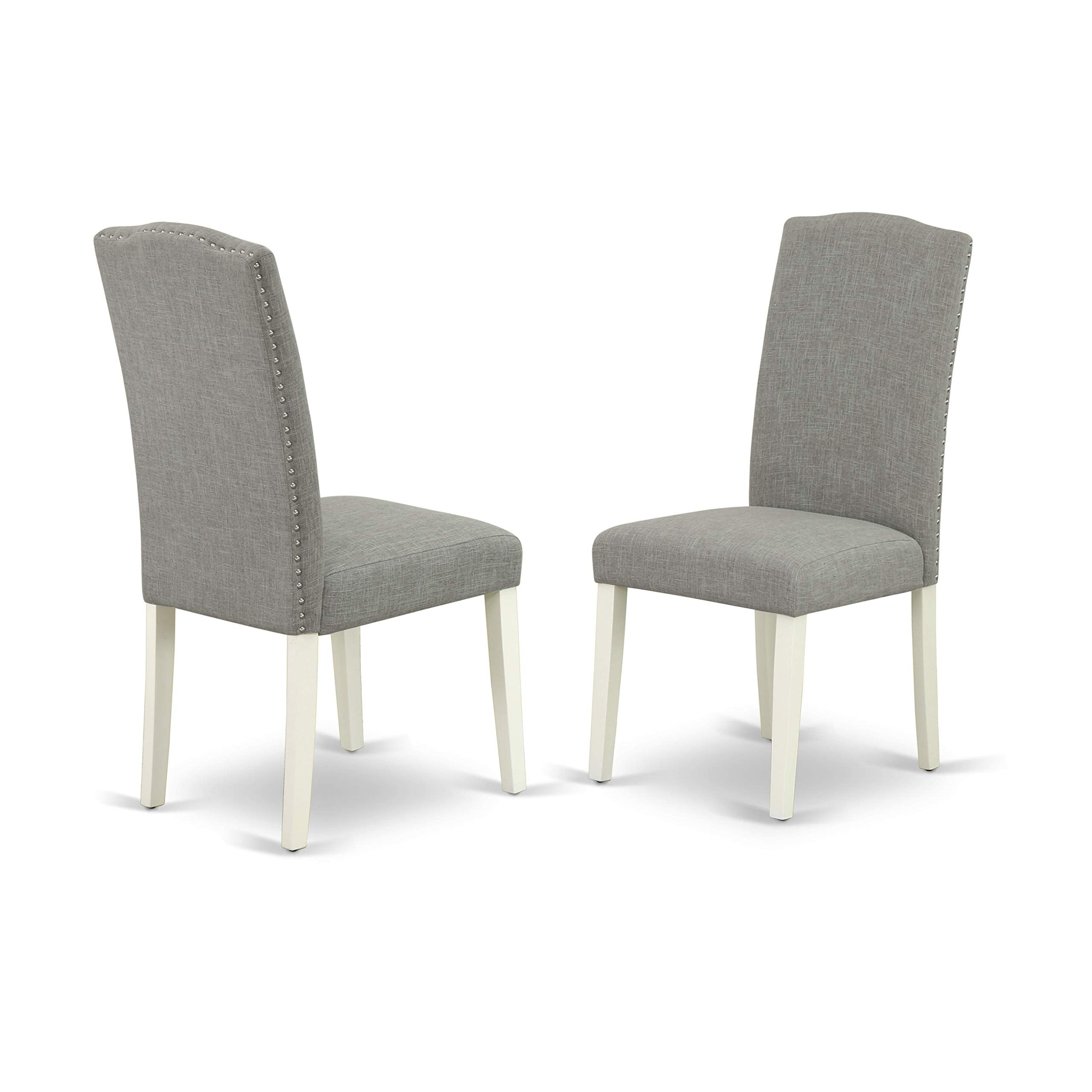 East West Furniture V-Style 9 Piece Dining Room Set Includes A Rectangle Kitchen Table With V-Legs And 8 Dark Shitake Linen Fabric Upholstered Chairs, 40X72 Inch, V027En206-9