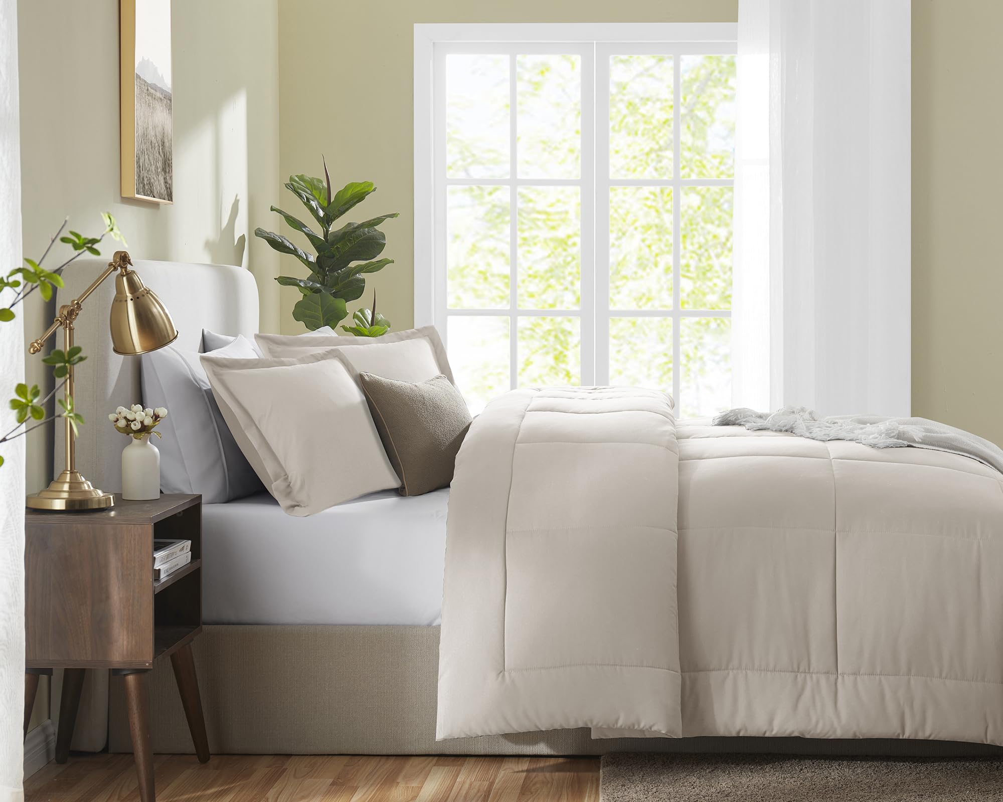 Cozylux Full Size Comforter Sets - Beige Comforter Full Size, 3 Pieces Box Stitched Soft Lightweight Bed Set, All Season Bedding Sets With 1 Down Alternative Comforter And 2 Pillow Shams, Beige