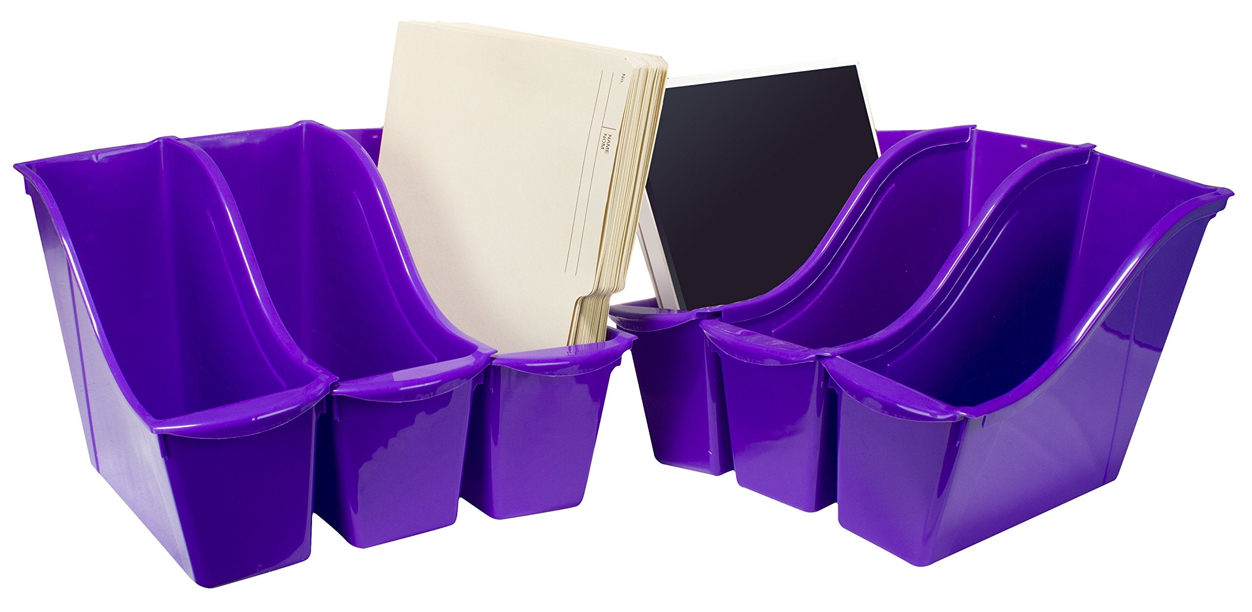 Storex Small Book Bin, Linking Storage Bins, Dry Erase Surface, 11.75' X 8.5' X 4.5', Violet, 6-Pack