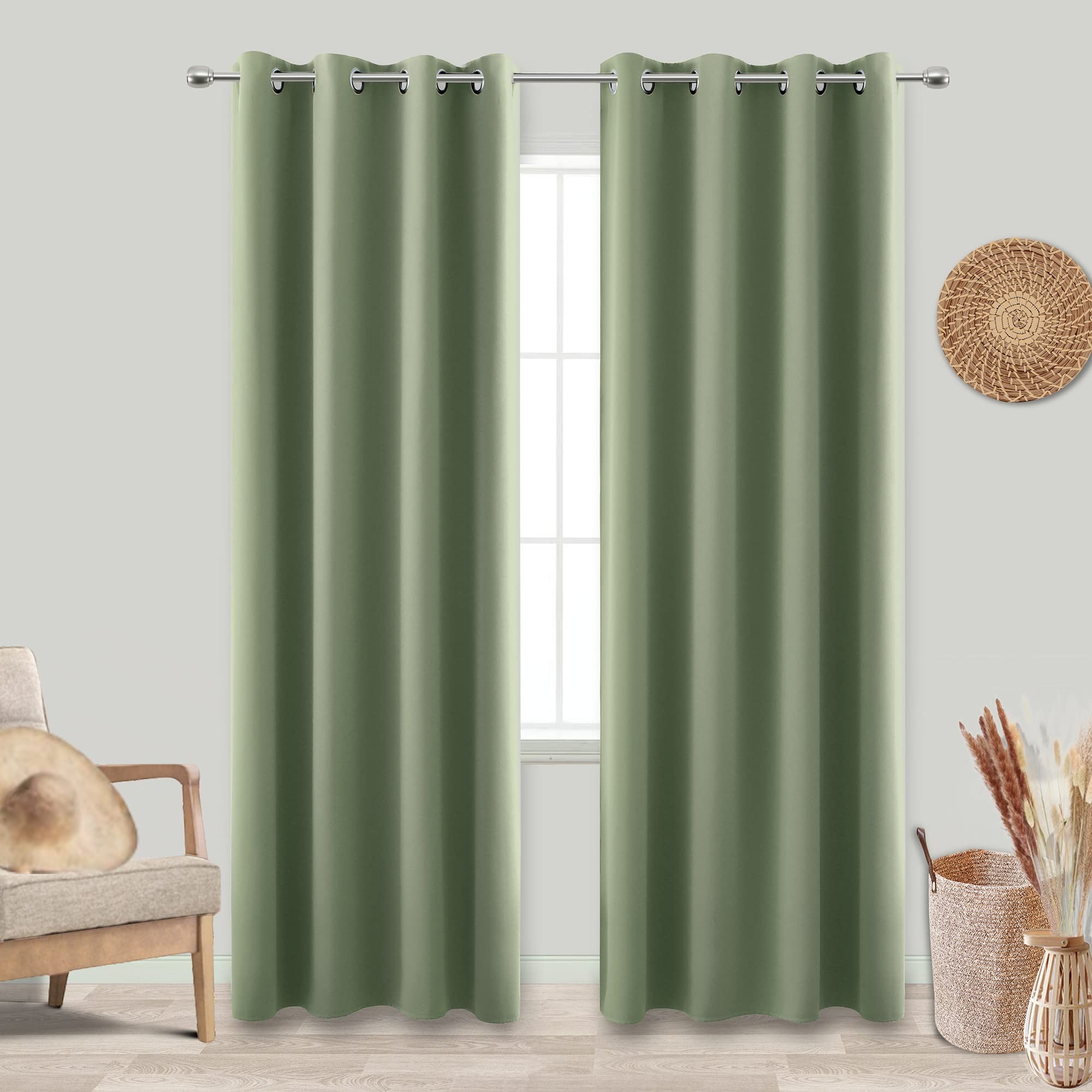 Koufall Nursery Curtains For Baby Boy,Blackout Sage Green Boho Room Darkening Thermal Insulated Curtain Drapes For Bedroom Livin