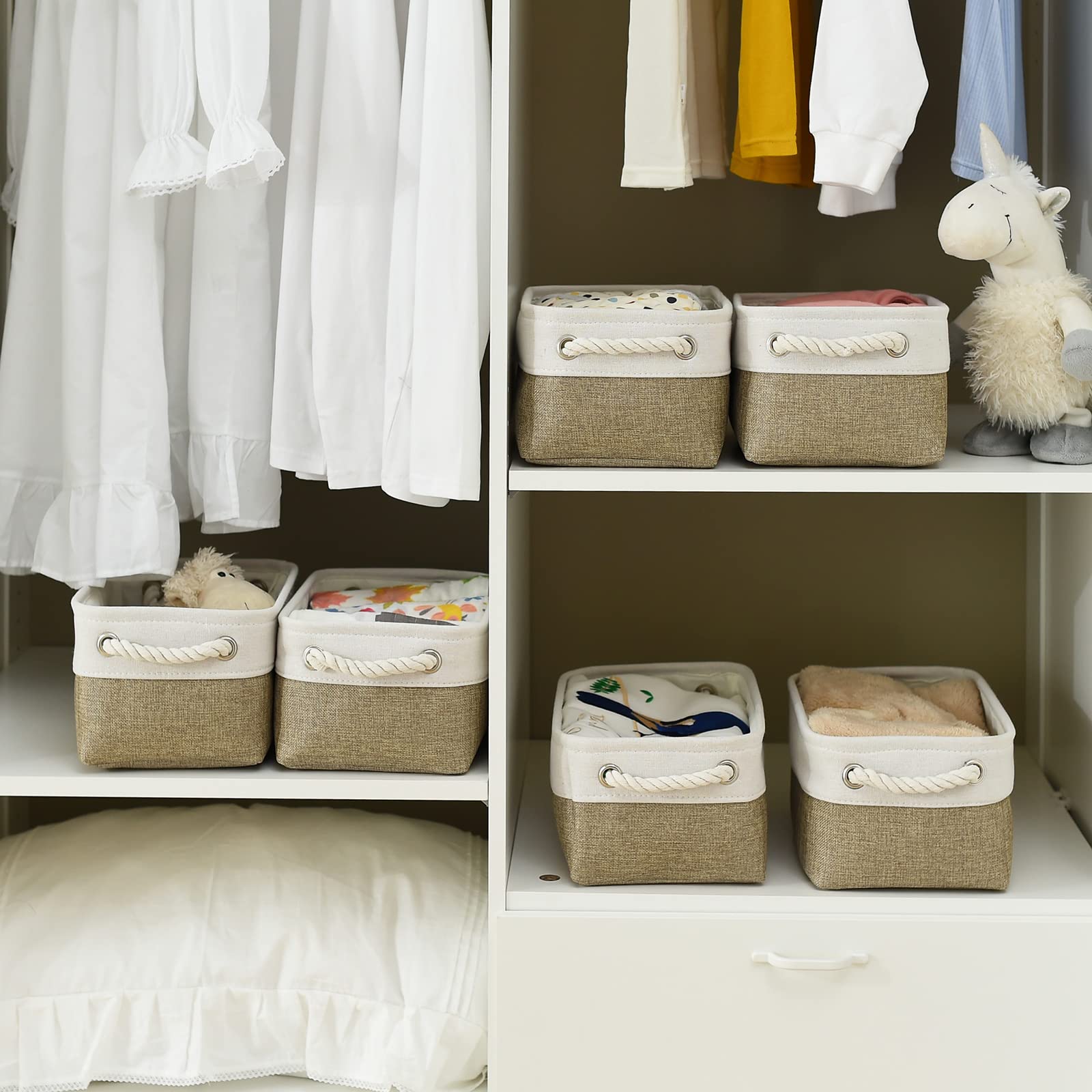 Thewarmhome Storage Basket For Shelves - 12X8X5.2 Inch Small 6 Pack Collapsible Storage Bin For Closet With Handles, Fabric Stor