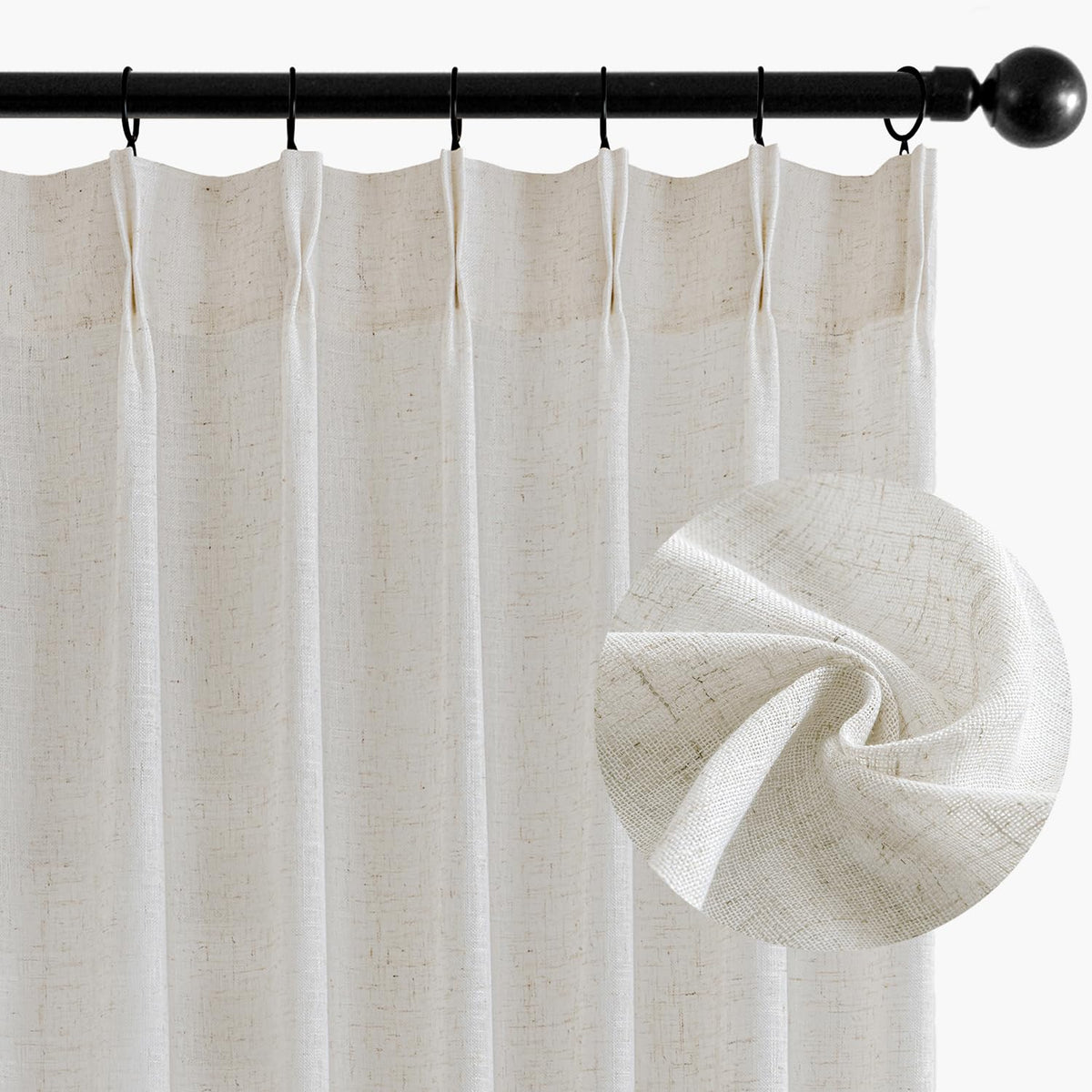 Miulee Pinch Pleated Linen Curtains 84 Inches Long 2 Panels For Bedroom Living Room, Soft Thick Linen Textured Window Drapes Ple