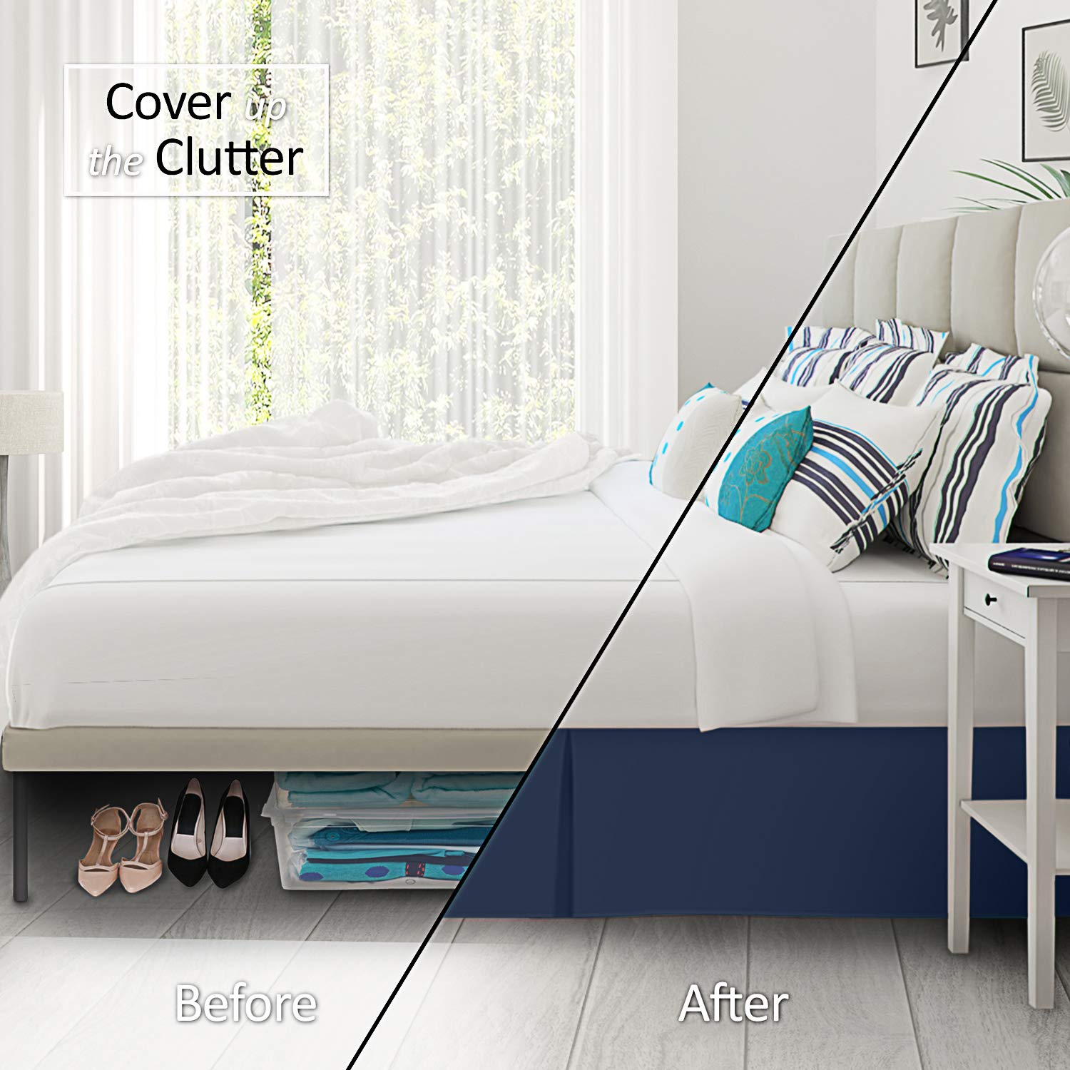 Nestl Navy Blue Twin Bed Skirt - Twin Size Bed Skirt 14 Inch Drop - Brushed Microfiber Bed Skirts - Hotel Quality Pleated Bed Skirt - Shrinkage & Fade Resistant