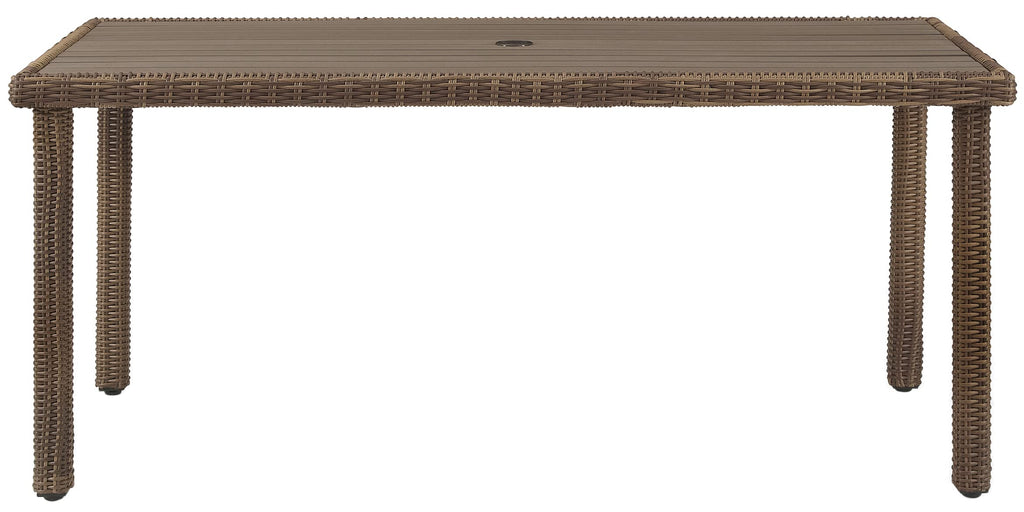 Crosley Furniture Bradenton Wicker 6-Person Outdoor Dining Table With Umbrella Hole For Outside Patio, Weathered Brown