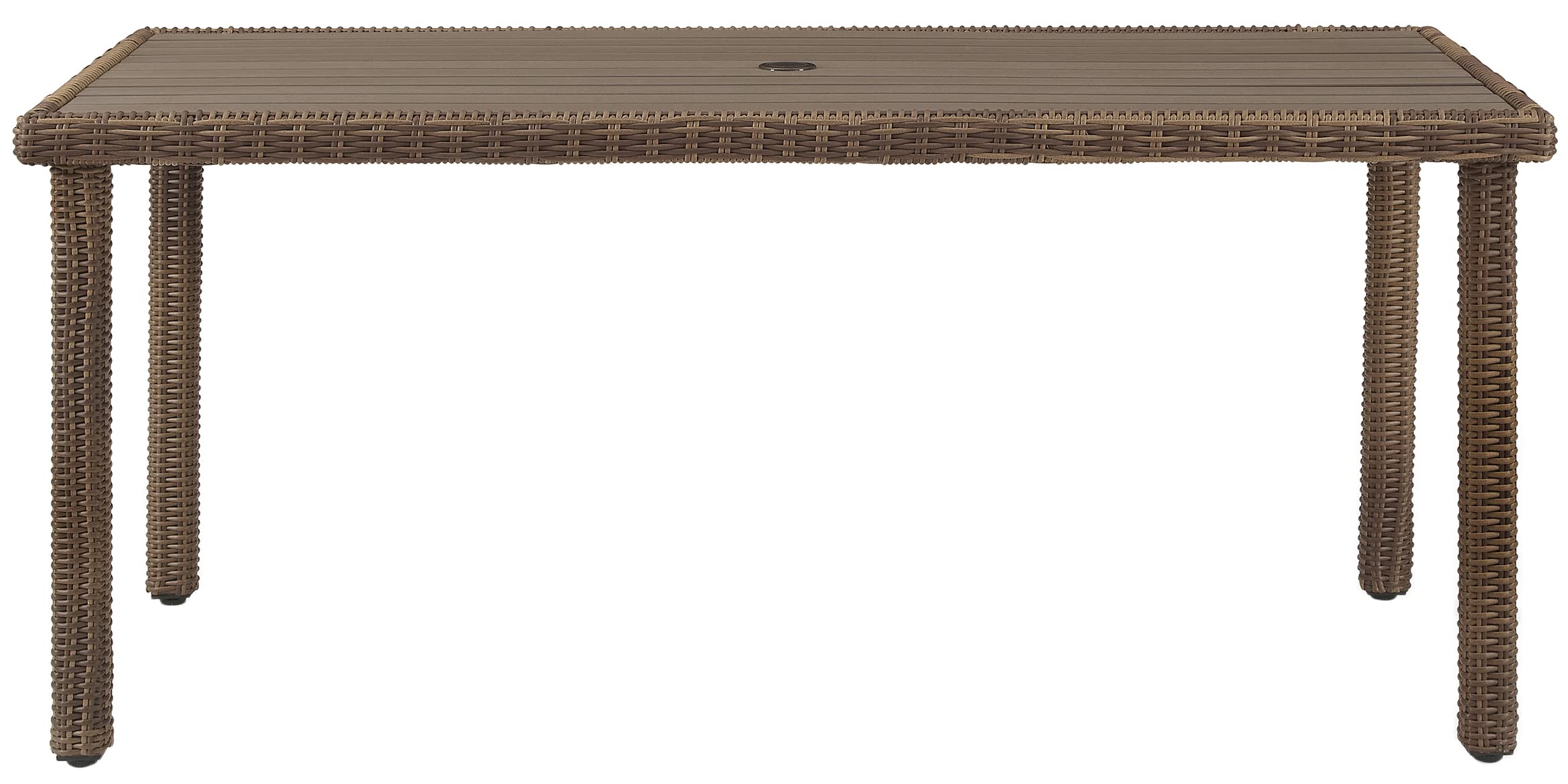 Crosley Furniture Bradenton Wicker 6-Person Outdoor Dining Table With Umbrella Hole For Outside Patio, Weathered Brown