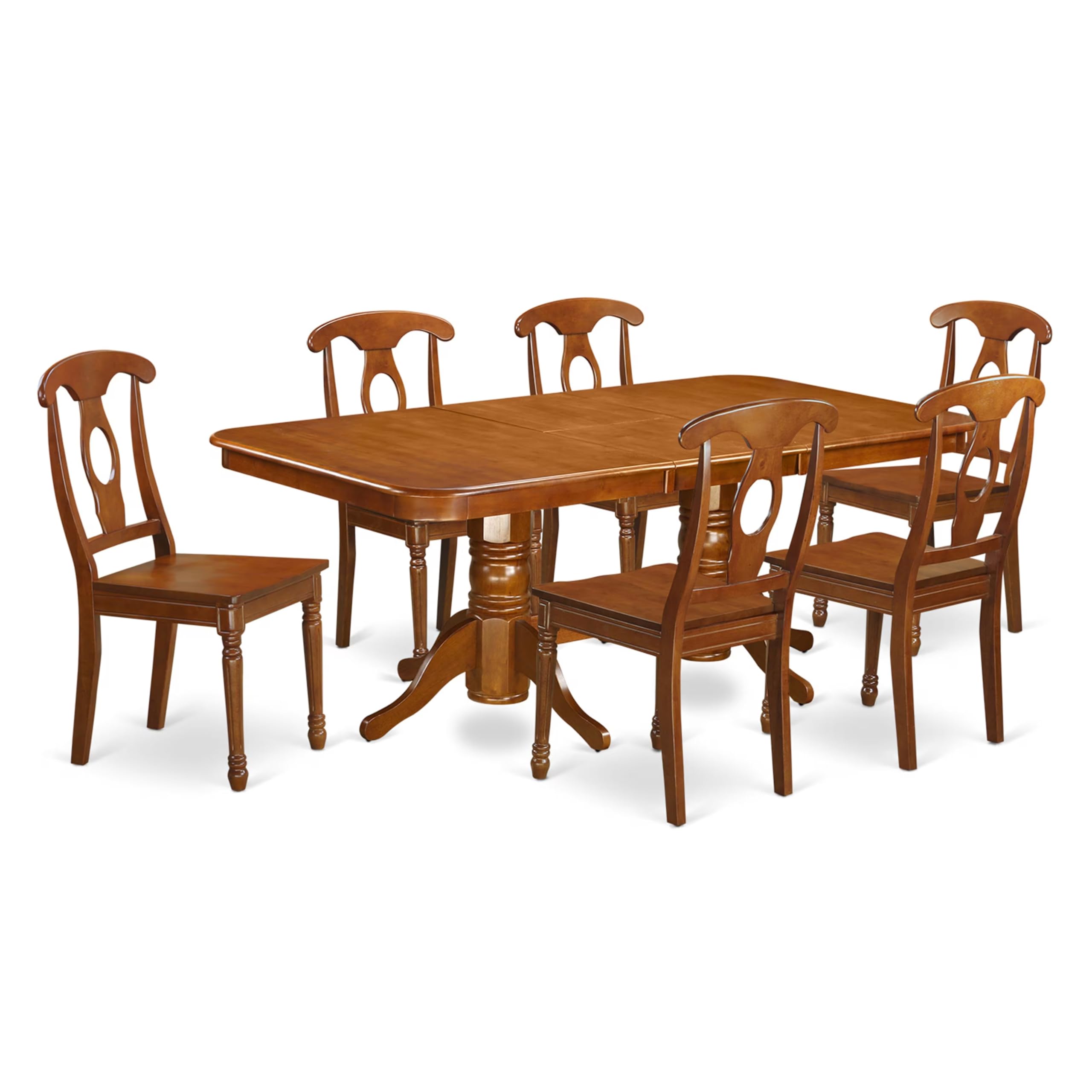 East West Furniture NANA7-SBR-W 7 Piece Kitchen Table Set Consist of a Rectangle Dining Table with Butterfly Leaf and 6 Dining Chairs, 40x78 Inch, Saddle Brown