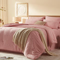 Laojin Balhen Queen Comforter Set 8 Pieces, Seersucker Bed In A Bag Queen, Pink Comforter With Sheets, Comforters Queen Size Bed