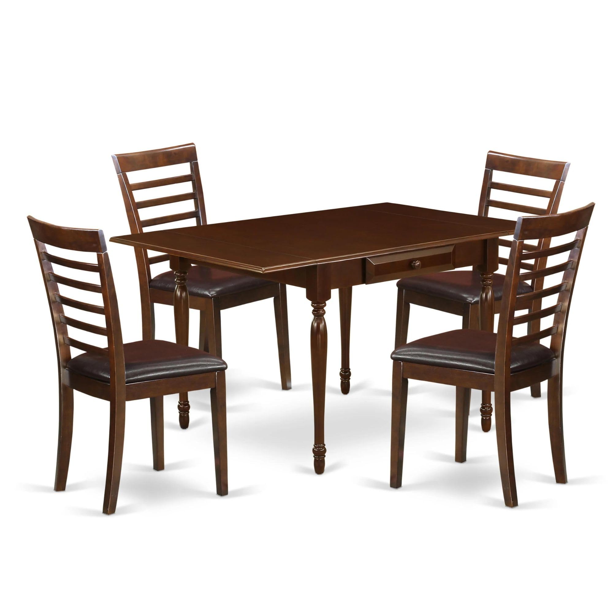 East West Furniture Mzml5-Mah-Lc 5 Piece Dining Table Set For 4 Includes A Rectangle Kitchen Table With Dropleaf And 4 Faux Leather Upholstered Dinette Chairs, 36X54 Inch, Mahogany