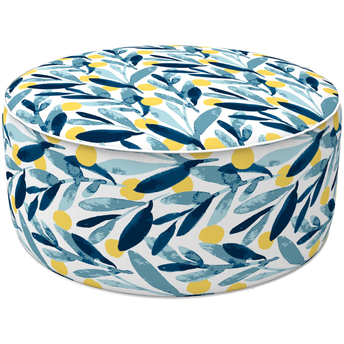 Lvtxiii Outdoor/Indoor Inflatable Stool Ottoman, All Weather Patio Footrest Pouf, Portable Round Ottoman For Patio Garden, Camping Or Home, D21Xh9 Inches, Blue Leaves