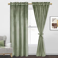 Jiuzhen Sage Green Velvet Curtains For Bedroom - 72 Inch Length Thermal Insualted Room Darkening Rod Pocket Blackout Drapes For
