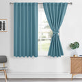 Hiasan Stone Blue Curtains 45 inch Long, Light Blocking Thermal Insulated Rod Pocket & Back Tab Blackout Drapes Sewn with Tiebac