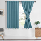 Hiasan Stone Blue Curtains 45 inch Long, Light Blocking Thermal Insulated Rod Pocket & Back Tab Blackout Drapes Sewn with Tiebac