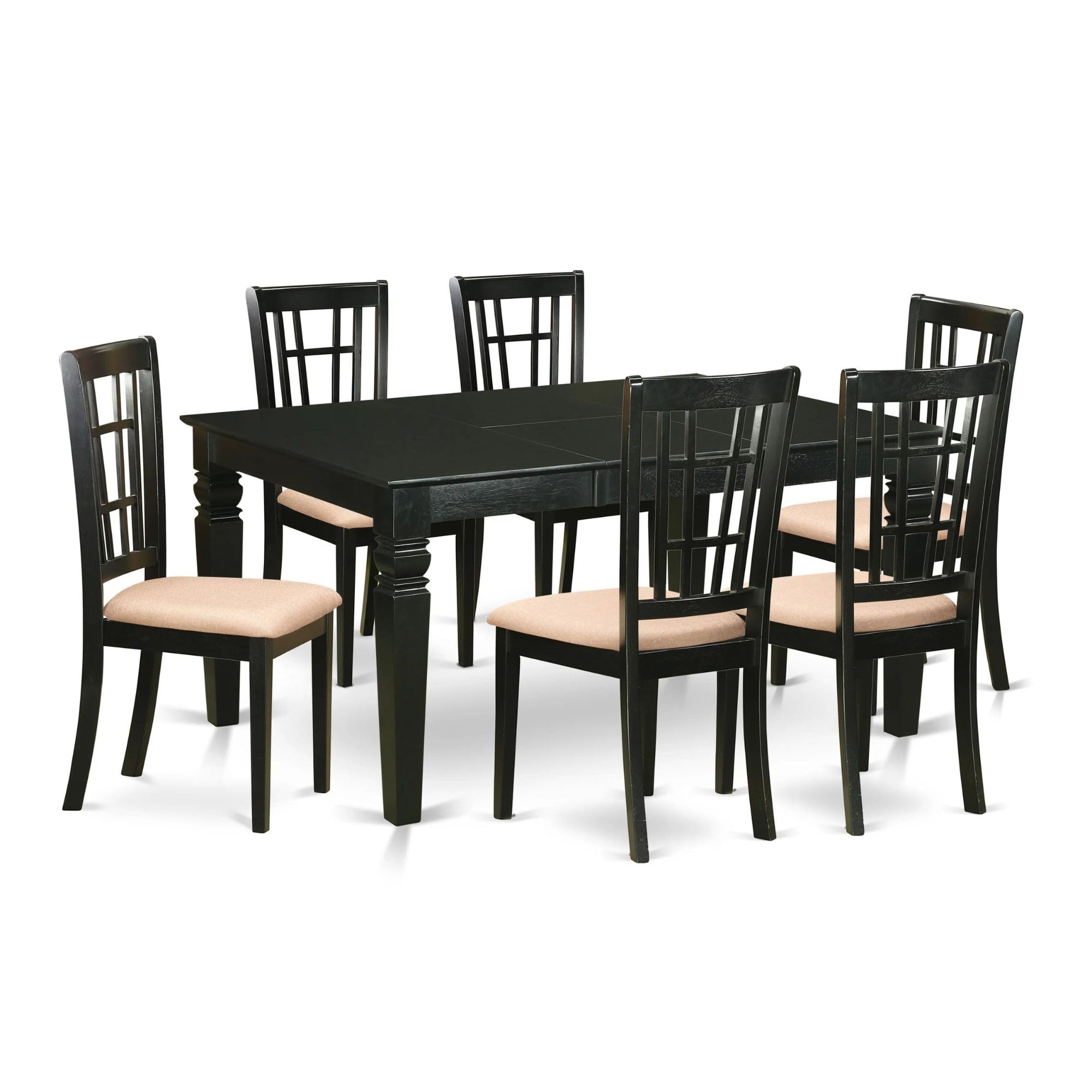 East West Furniture WENI7-BLK-C 7 Piece Dining Set Consist of a Rectangle Dining Room Table with Butterfly Leaf and 6 Linen Fabric Upholstered Kitchen Chairs, 42x60 Inch, Black