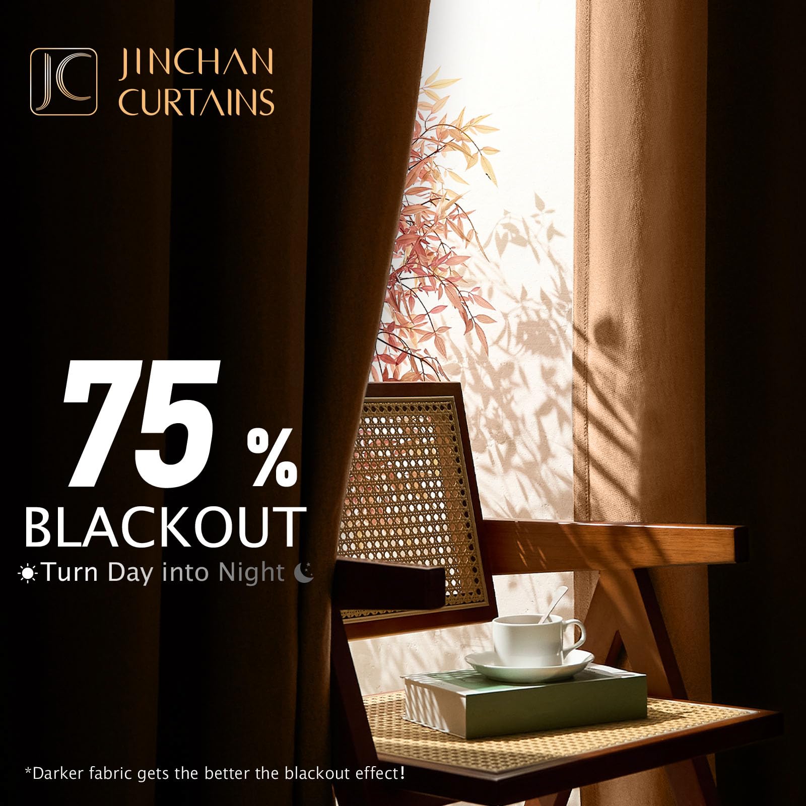 Jinchan Linen Textured 75% Blackout Curtain 96 Inches Long For Living Room Halloween Decorations Room Darkening Thermal Insulate