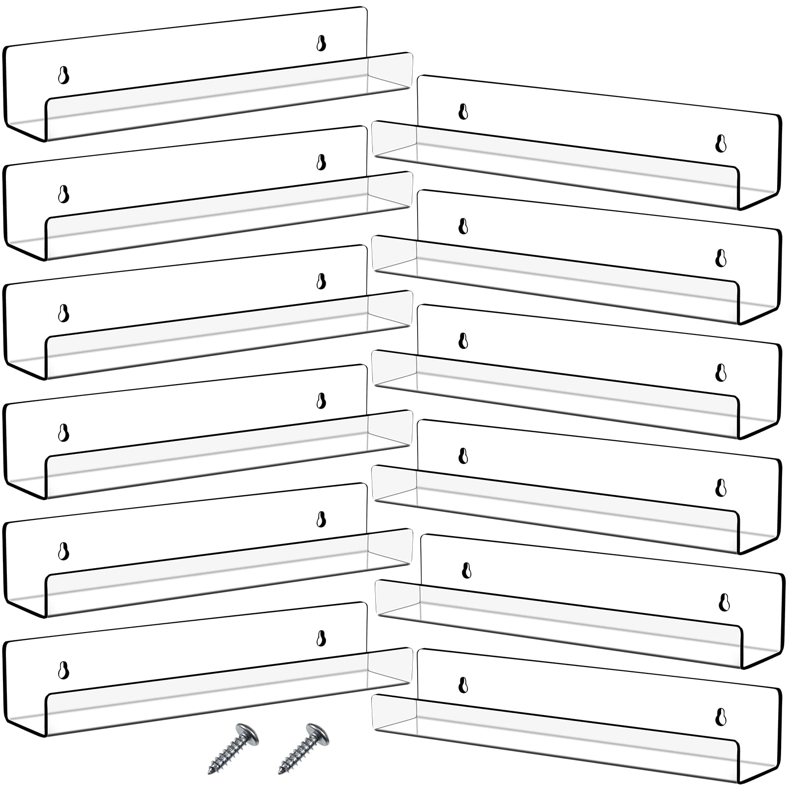 Blulu 12 Packs 14 Inch Acrylic Floating Shelf Wall Mounted Invisible Acrylic Shelf Ledge Floating Bookshelf for Living Room Offi