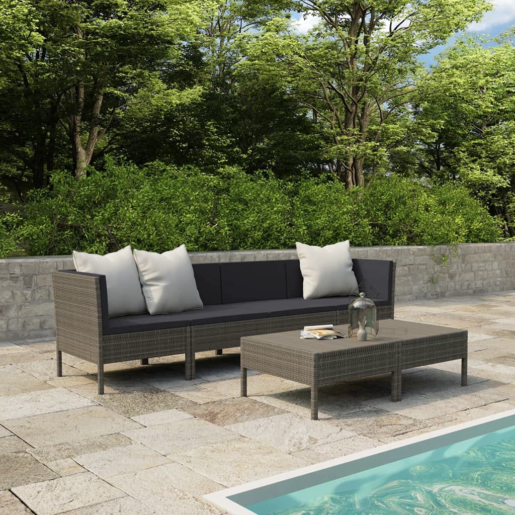 vidaXL 6 Piece Outdoor Patio Lounge Set, Comfortable Poly Rattan Furniture, Powder-Coated Steel Frame, Deep Seating with Cushions and Tea Table - Gray