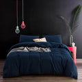 Ecocott Navy Blue Duvet Cover Oversized Queen Size, 100% Washed Cotton 3-Piece Bedding Set - Ultra Soft, Breathable & Easy Care