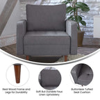 Flash Furniture Hudson Commercial Mid-Century Modern Chair - Dark Gray Faux Linen Upholstery - Buttonless Tufted Seat - Solid Wood Legs
