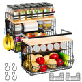 NRSVIAN Magnetic Shelf for Fridge with Wood Lid, Fruit Potato and Onion Storage Bins, Kitchen Large Container Magnetic Spice Rac
