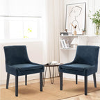COLAMY Dining Chairs Set of 2 Upholstered Corduroy Accent Side Leisure Chairs Mid Back Wood Legs Blue HY-T89-Blue