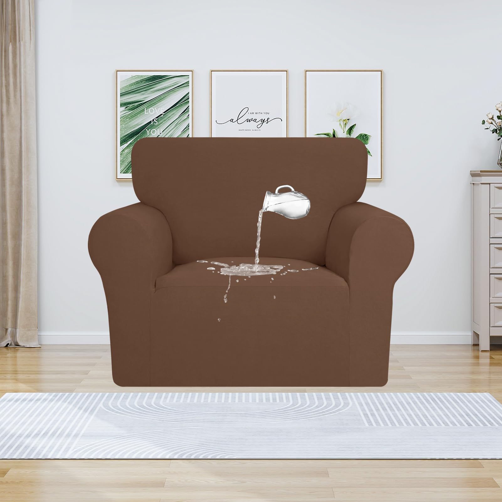 Purefit 100% Dual Waterproof Couch Cover Slipcovers For Couches And Sofas - Stretch Non Slip Fleece Sofa Covers Washable, Leakproof Furniture Protector For Kids, Pets, Dog (Chair, Brown)