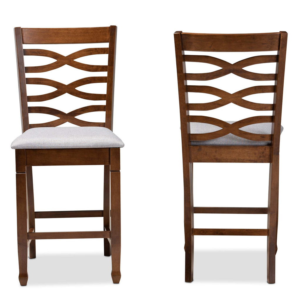 Baxton Studio Lanier Modern and Contemporary Grey Fabric Upholstered Walnut Brown Finished 2-Piece Wood Counter Height Pub Chair Set