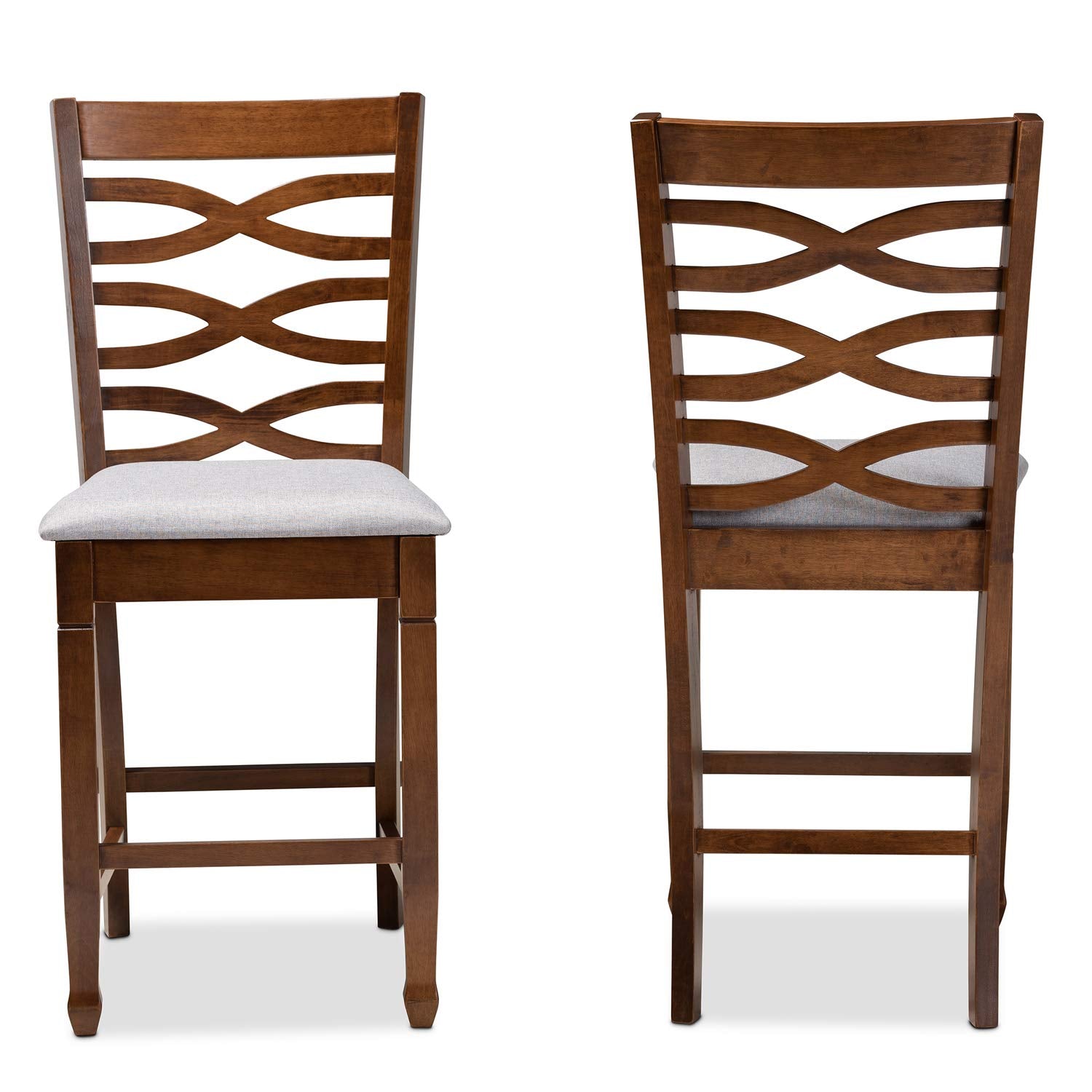 Baxton Studio Lanier Modern and Contemporary Grey Fabric Upholstered Walnut Brown Finished 2-Piece Wood Counter Height Pub Chair Set