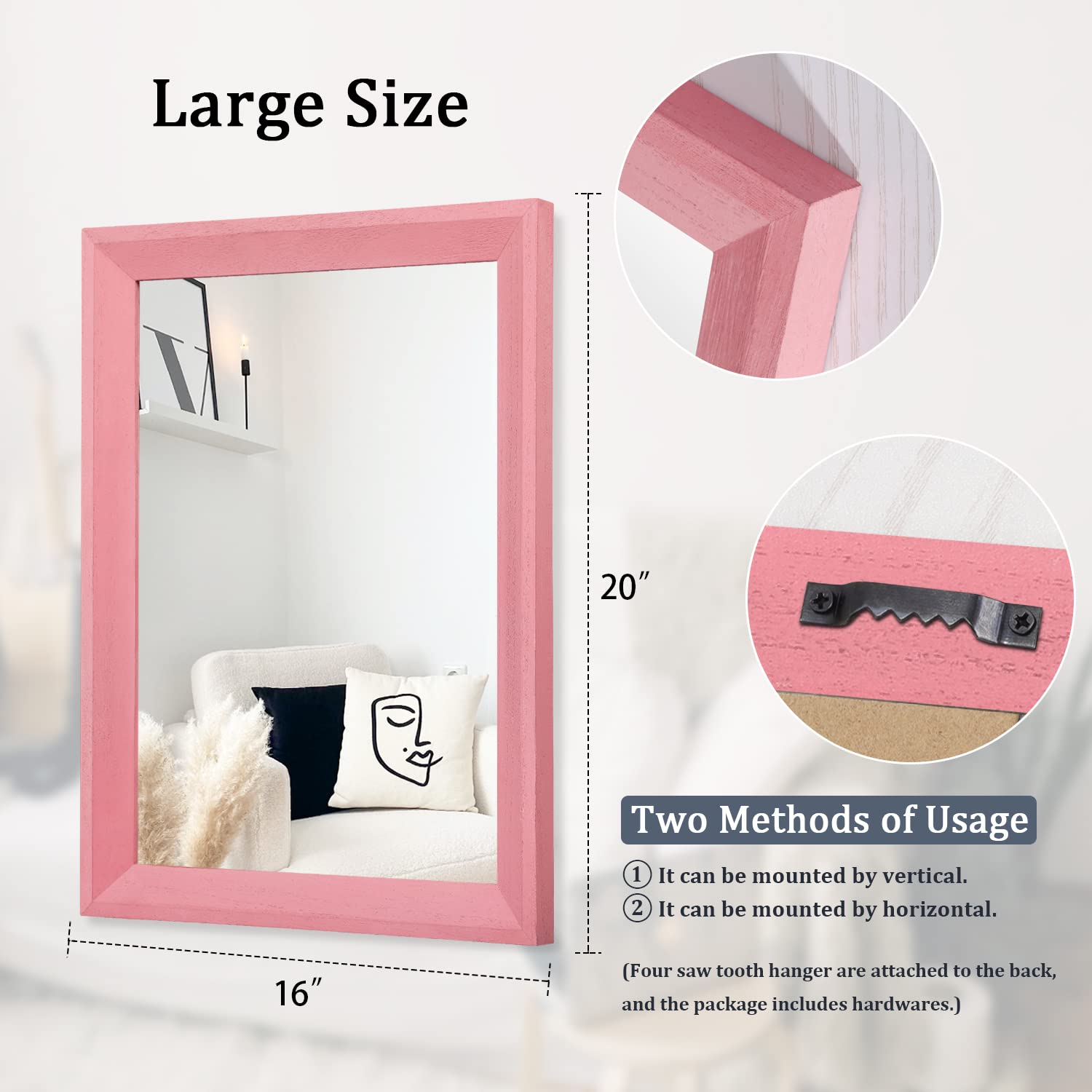 Aazzkang Rectangle Mirror 20''X16'' With Wood Frame Rustic Farmhouse Wall Mirror Decor Bedroom Bathroom Living Room Vanity Mirro