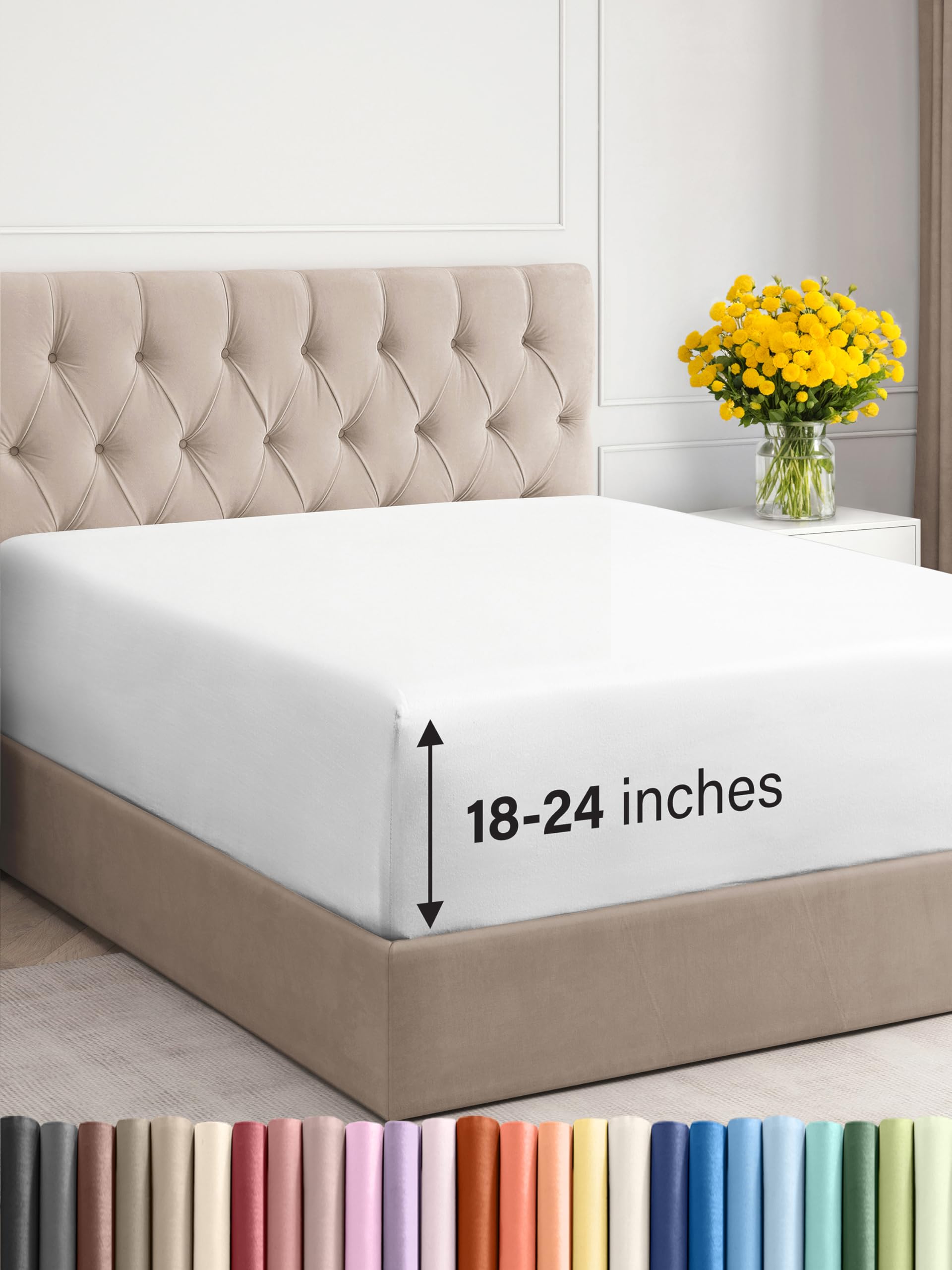 Extra Deep Queen Fitted Sheet - Hotel Luxury Single Fitted Sheet Only - Easily Fits 18 inch to 24 inch Mattress - Soft, Wrinkle 