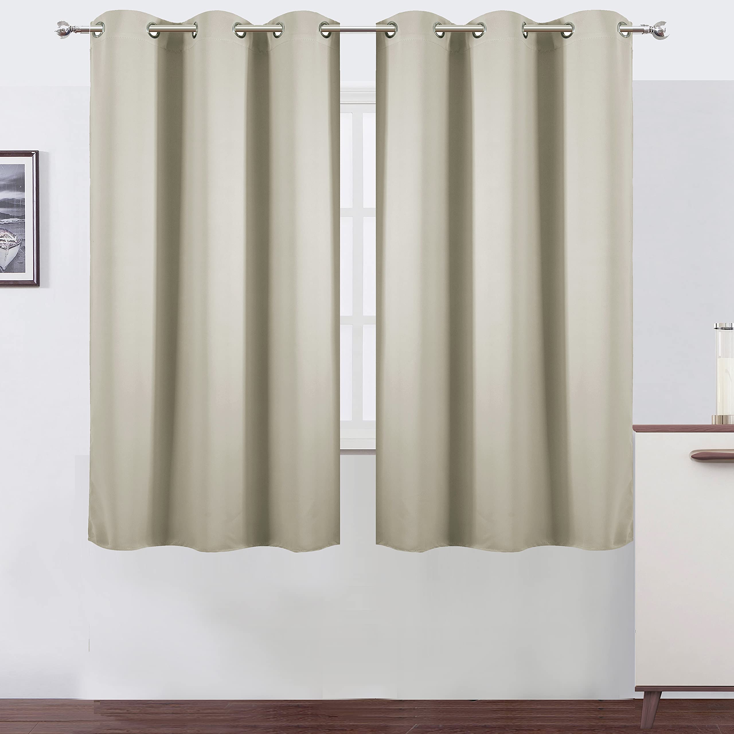 Lemomo Light Beige Thermal Blackout Curtains/38 X 63 Inch/Set Of 2 Panels Room Darkening Curtains For Bedroom